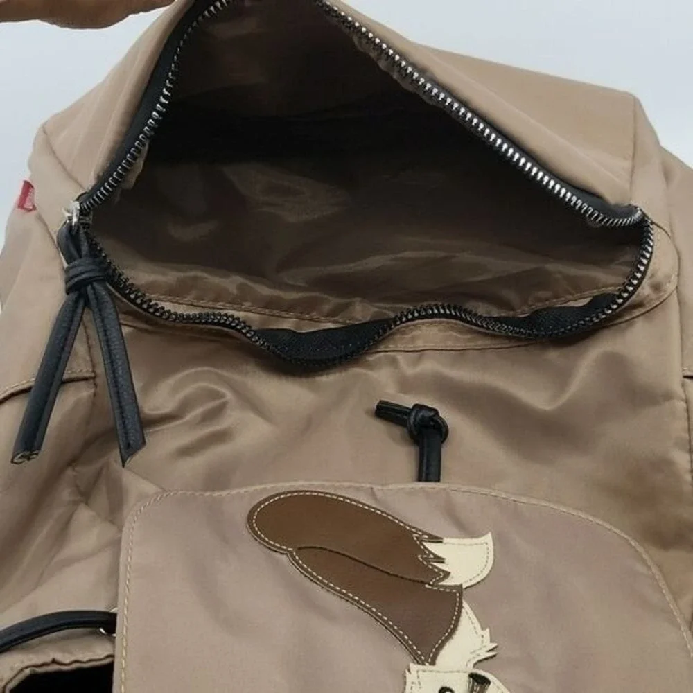 Union Bay Fox Backpack Bag Patch Nylon Purse Lightweight Snap Flap Tan